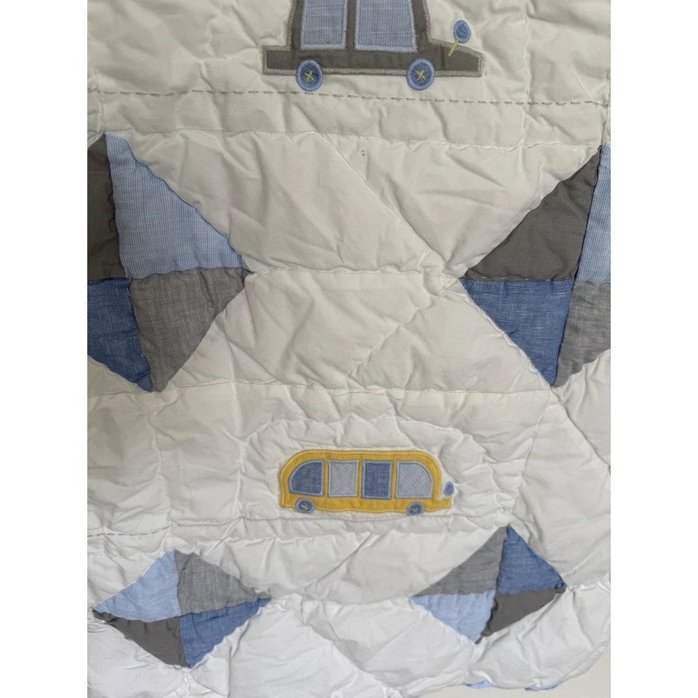 Pottery Barn Kids Transportation Quilt Crib Toddler Cars Trucks Patchwork Blue